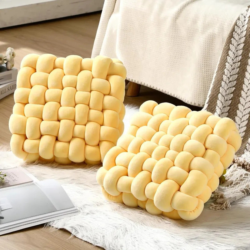 Handwoven plush pillows suitable for office chairs and sofas - Detail View